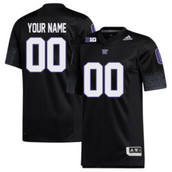 Custom Washington Huskies Football Black Premier Strategy Stitched Jersey w/ B1G Patch