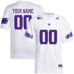 Custom Washington Huskies Football White Premier Stitched Jersey w/ B1G Patch