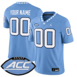 Custom North Carolina Tar Heels Football Carolina Blue Game Stitched Jersey w/ ACC Patch