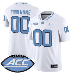 Custom North Carolina Tar Heels Football White Game Stitched Jersey w/ ACC Patch