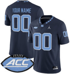 Custom North Carolina Tar Heels Football Navy Alternate Game Stitched Jersey w/ ACC Patch