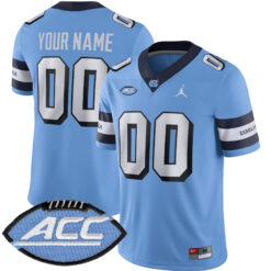 Custom North Carolina Tar Heels Football Carolina Blue Retro Game Stitched Jersey w/ ACC Patch