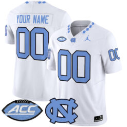 Custom North Carolina Tar Heels Football White Limited Stitched Jersey w/ ACC Patch