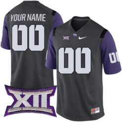 Custom TCU Horned Frogs Football Anthracite Stitched Jersey w/ XII Patch