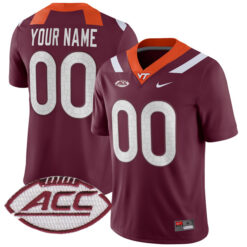 Custom Virginia Tech Hokies Football Maroon Home Game Stitched Jersey w/ ACC Patch