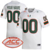 Custom Miami Hurricanes Football White Away Game Stitched Jersey w/ ACC Patch
