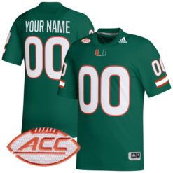 Custom Miami Hurricanes Football Green Alternate Game Stitched Jersey w/ ACC Patch