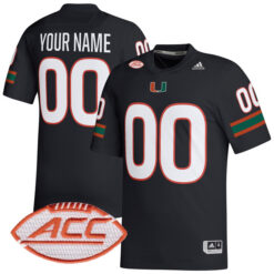 Custom Miami Hurricanes Football Black Alternate Game Stitched Jersey w/ ACC Patch