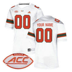 Custom Miami Hurricanes Football White Stitched Jersey w/ ACC Patch