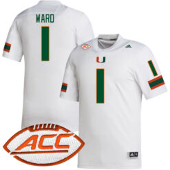 Cam Ward Miami Hurricanes Football White Away Game Stitched Jersey w/ ACC Patch
