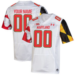 Custom Maryland Terrapins Football White Away Game Stitched Jersey w/ B1G Patch