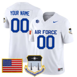 Custom Air Force Falcons Football White Away Game Stitched Jersey w/ MWC Patch