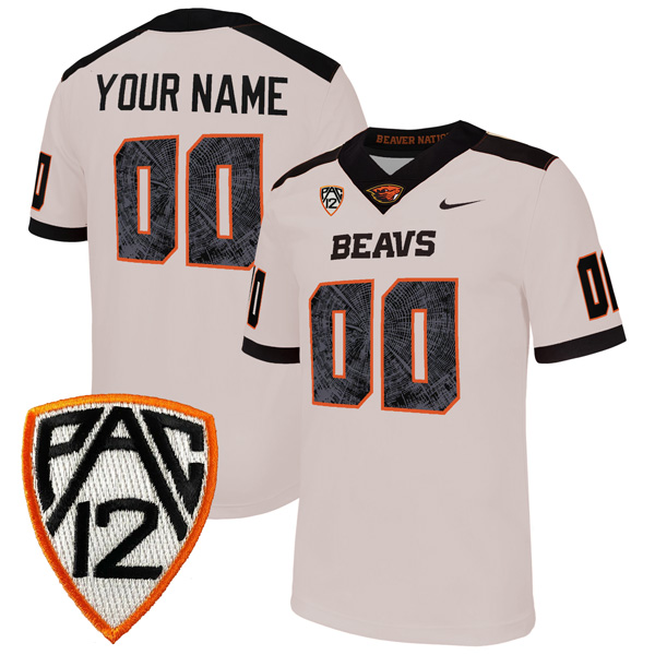 Custom Oregon State Beavers Football White Away Stitched Jersey w/ PAC12 Patch