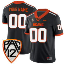 Custom Oregon State Beavers Football Black Home Game Stitched Jersey w/ PAC12 Patch