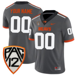 Custom Oregon State Beavers Football Grey Alternate Game Stitched Jersey w/ PAC12 Patch
