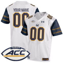 Custom California Golden Bears Football White Away Game Jersey w/ ACC Patch - All Stitched