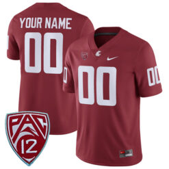 Custom Washington State Cougars Football Crimson Home Game Jersey w/ PAC12 Patch - All Stitched