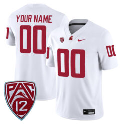 Custom Washington State Cougars Football White Away Game Jersey w/ PAC12 Patch - All Stitched