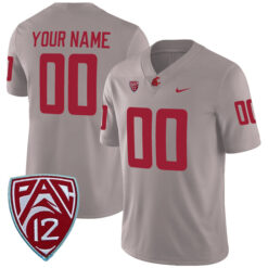 Custom Washington State Cougars Football Grey Alternate Game Jersey w/ PAC12 Patch - All Stitched