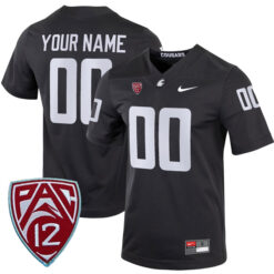 Custom Washington State Cougars Football Charcoal Alternate Game Jersey w/ PAC12 Patch - All Stitched