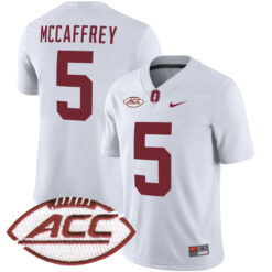 Christian McCaffrey Stanford Cardinal Football White Away Game Stitched Jersey w/ ACC Patch