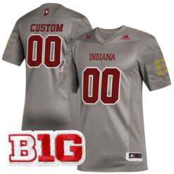 Custom Indiana Hoosiers Football Grey Premier Strategy Stitched Jersey w/ B1G Patch