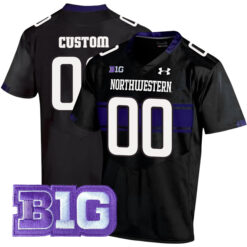 Custom Northwestern Wildcats Football Black Alternate Game Stitched Jersey w/ B1G Patch