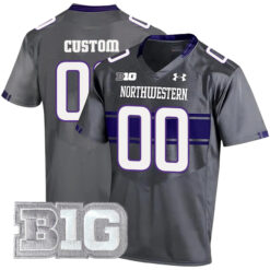 Custom Northwestern Wildcats Football Grey Alternate Game Stitched Jersey w/ B1G Patch