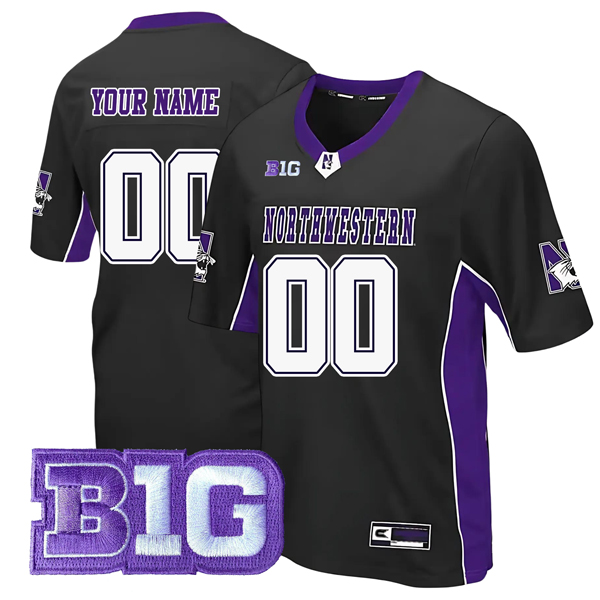 Custom Northwestern Wildcats Football Black Colosseum Max Power Stitched Jersey w/ B1G Patch