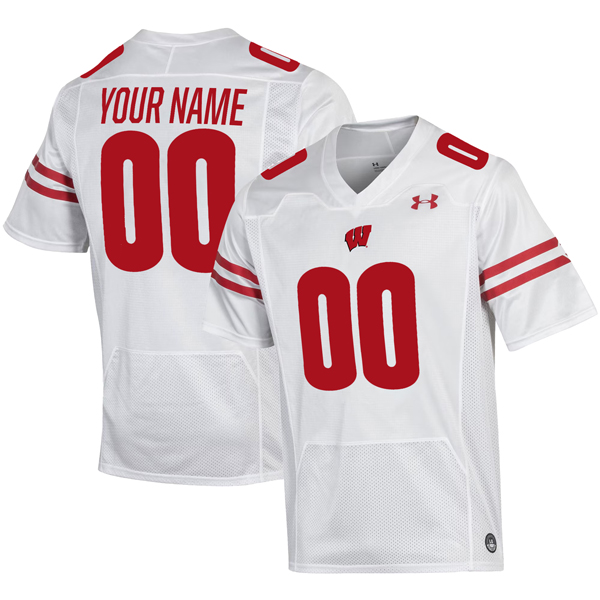 Custom Wisconsin Badgers Football White Away Game Stitched Jersey