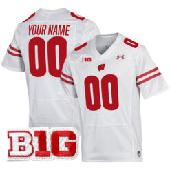 Custom Wisconsin Badgers Football White Away Game Stitched Jersey w/ B1G Patch