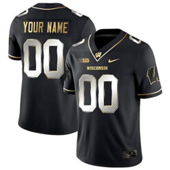 Custom Wisconsin Badgers Football Black Gold Stitched Jersey w/ B1G Patch