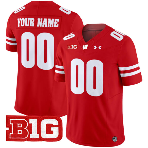 Custom Wisconsin Badgers Football Red Limited Stitched Jersey w/ B1G Patch