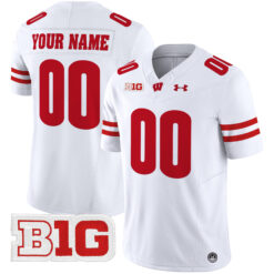 Custom Wisconsin Badgers Football White Limited Stitched Jersey w/ B1G Patch