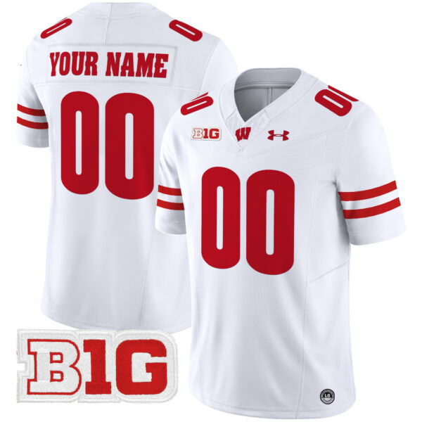 Custom Wisconsin Badgers Football White Limited Stitched Jersey w/ B1G Patch