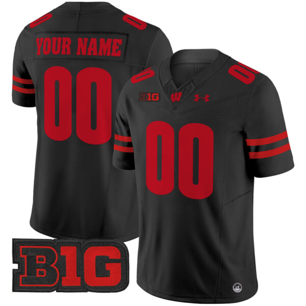 Custom Wisconsin Badgers Football Black Limited Stitched Jersey w/ B1G Patch