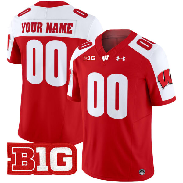 Custom Wisconsin Badgers Football Red Alternate Limited Stitched Jersey w/ B1G Patch