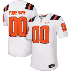 Custom Illinois Fighting Illini Football White Away Stitched Jersey