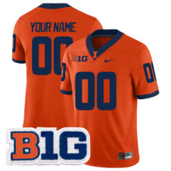 Custom Illinois Fighting Illini Football Orange Home Game Stitched Jersey w/ B1G Patch