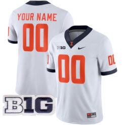 Custom Illinois Fighting Illini Football White Away Game Stitched Jersey w/ B1G Patch