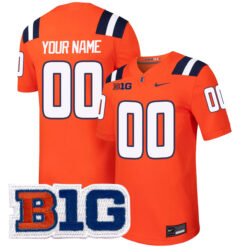 Custom Illinois Fighting Illini Football Orange Home Stitched Jersey w/ B1G Patch