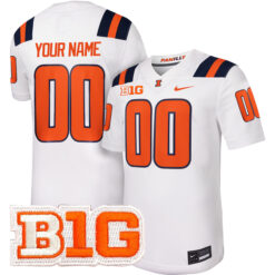 Custom Illinois Fighting Illini Football White Away Stitched Jersey w/ B1G Patch
