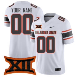 Custom Oklahoma State Cowboys Football White Away Game Stitched Jersey w/ XII Patch