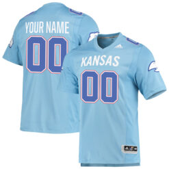 Custom Kansas Jayhawks Football Light Blue Premier Strategy Stitched Jersey