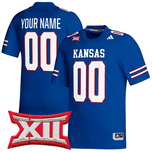 Custom Kansas Jayhawks Football Royal Blue Stitched Jersey w/ XII Patch