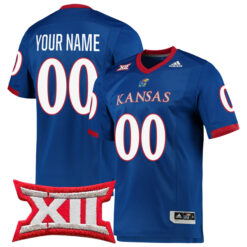 Custom Kansas Jayhawks Football Royal Premier Stitched Jersey w/ XII Patch