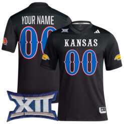 Custom Kansas Jayhawks Football Black Alternate Stitched Jersey w/ XII Patch