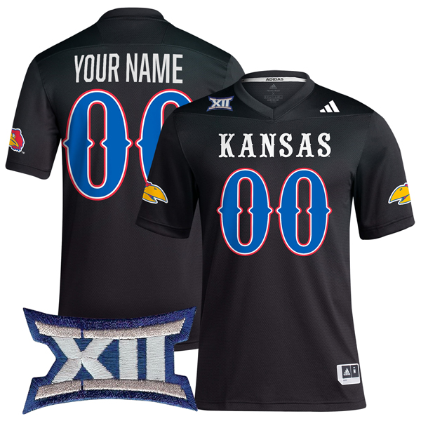 Custom Kansas Jayhawks Football Black Alternate Stitched Jersey w/ XII Patch