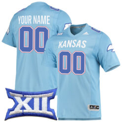 Custom Kansas Jayhawks Football Light Blue Premier Strategy Stitched Jersey w/ XII Patch