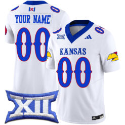 Custom Kansas Jayhawks Football White Vapor F.U.S.E Limited Stitched Jersey w/ XII Patch